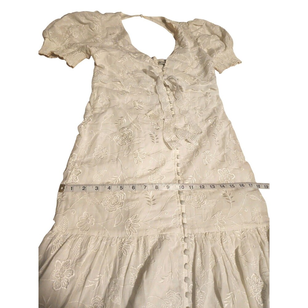 Alice + Olivia Babydoll Maxi Dress Womens 4 Coquette Embroidered White Tiered - Picture 8 of 10